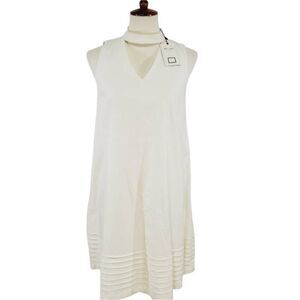 Anthropologie Mo:Vint Womens Shift Dress Ivory Cut Out Choker Linen Size S New